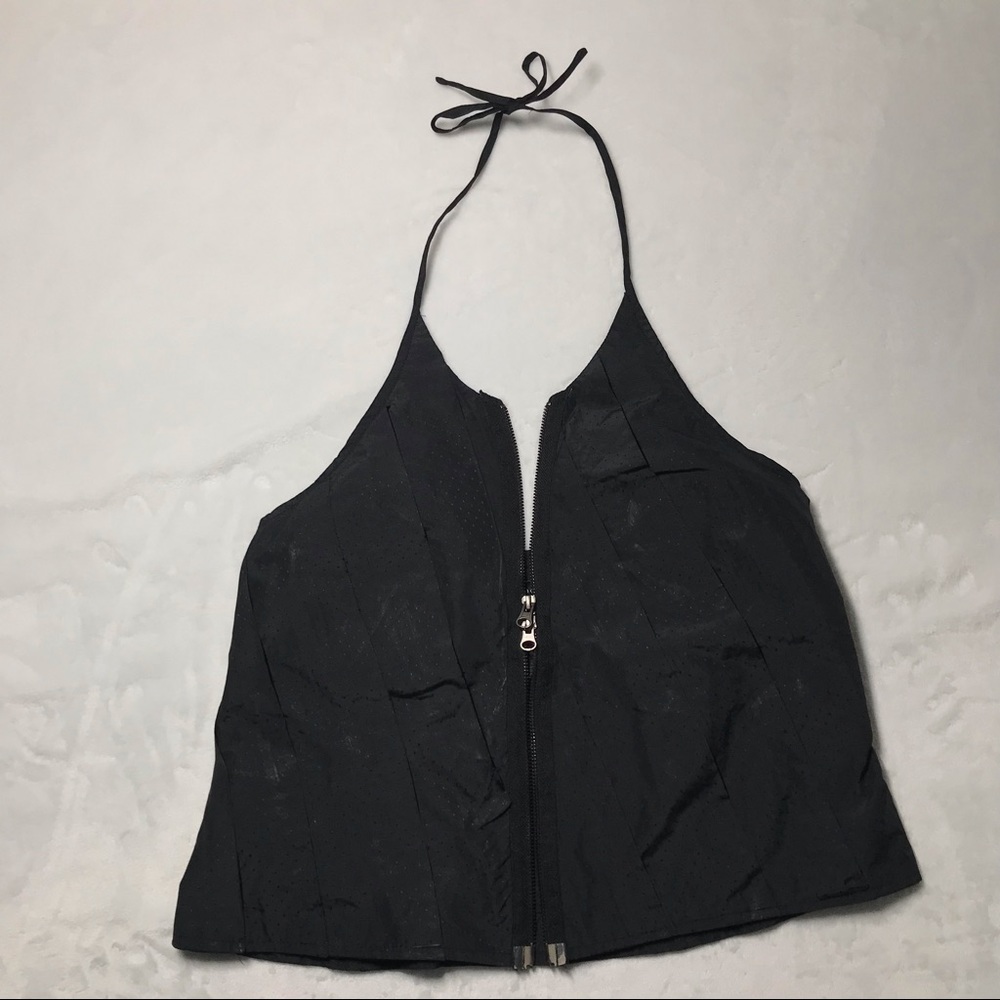 Animale Black Sporty Double Zip Halter Top Windbreaker